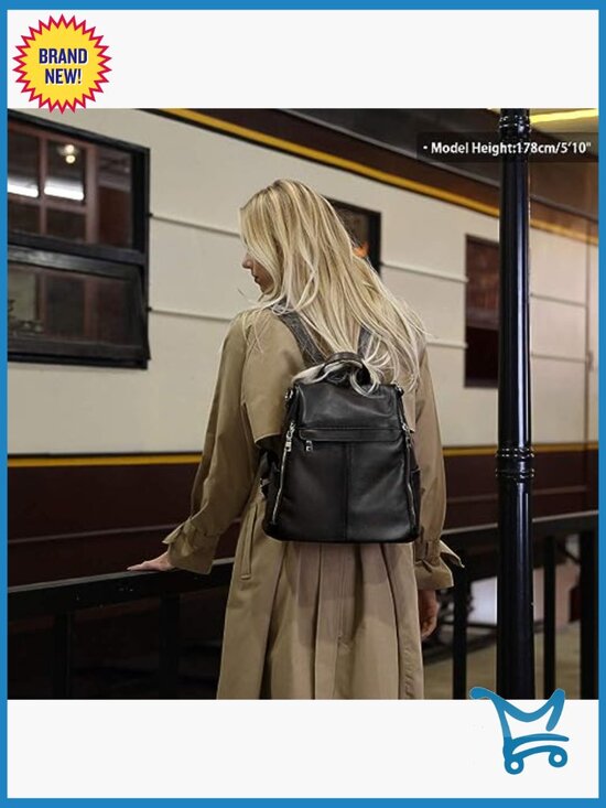 Genuine Leather Anti-Theft Backpack Purse Adjustable Straps Travel Work